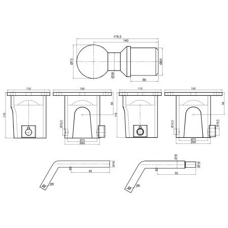 KULE DO WYWROTU POZIOME KIPER fi 75 DO 5T Z PODSTAWĄ - KPL 4 szt
